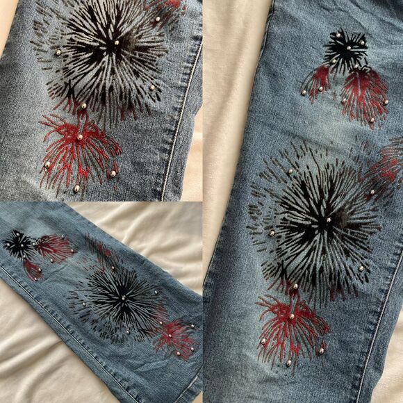 Vintage Y2K indie boho Joe Boxer low rise flare jeans firework studs size 11 - Picture 6 of 8